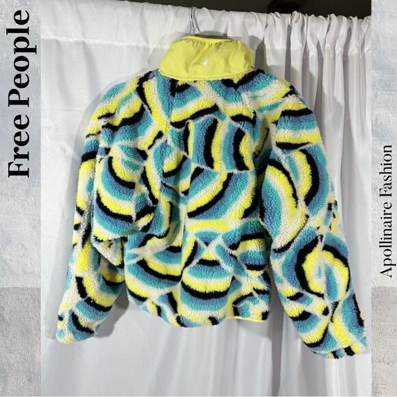 FREE PEOPLE HIT THE SLOPES FLEECE JACKET IN BLUE RAINBOW COMBO SP TP NEW - Picture 4 of 4